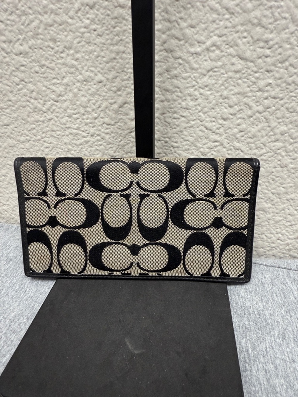 Coach Black and Beige Signature Jacquard Fold Wallet